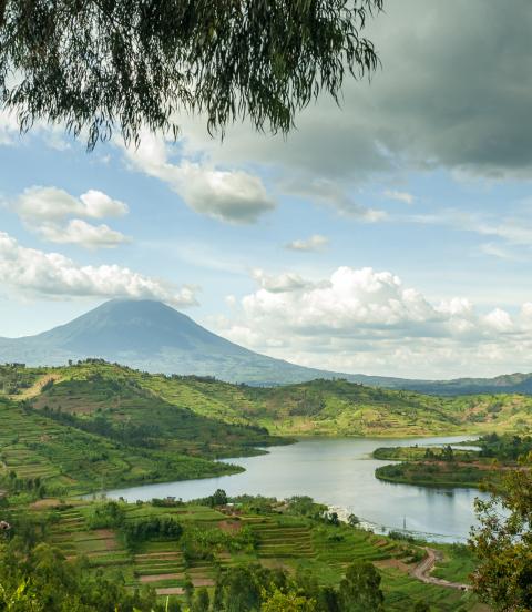 Mountain range and lake landscape
